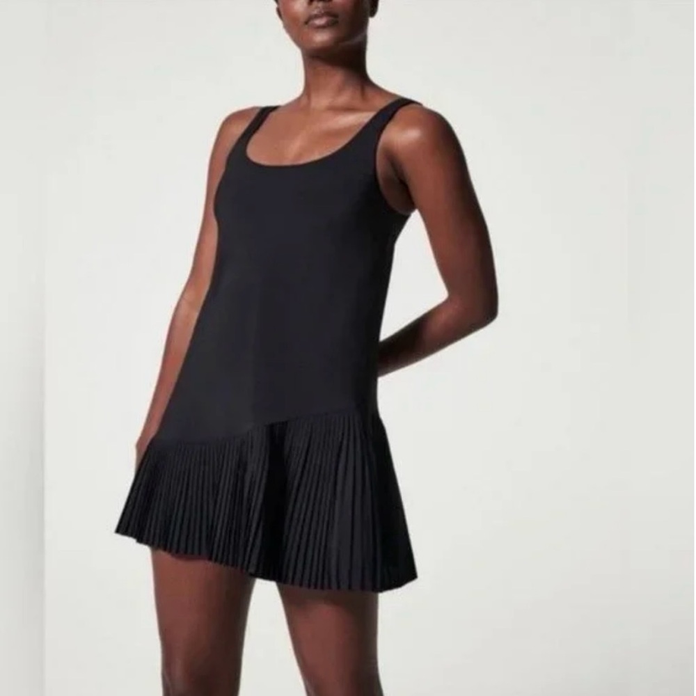 SPANX Black Mini Dress with Pleated Skirt
